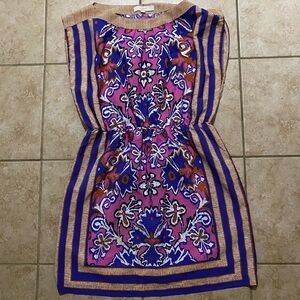 Loft Boat Neck Scarf Style Floral Pink Purple Sleeveless Dress